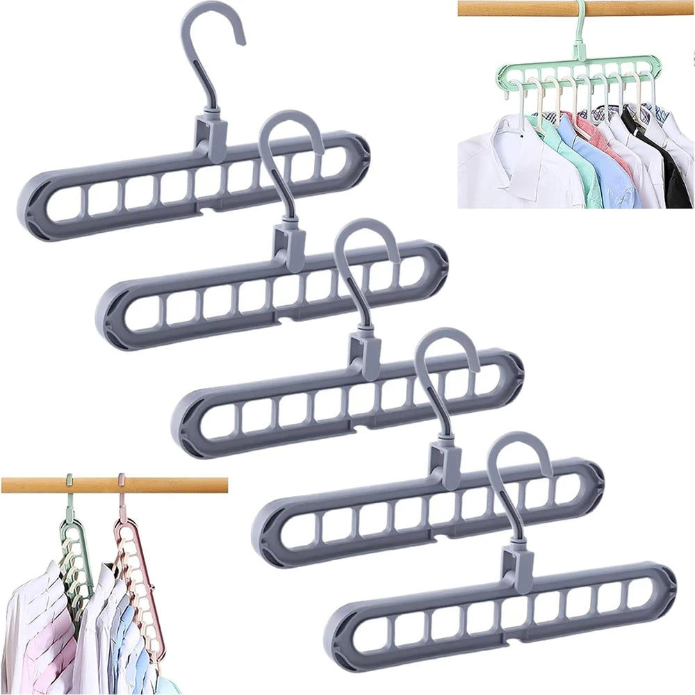 9 in 1 Holes Smart Hange Colors Random Rotate Anti-Skid Folding Hanger Multi Space Saving Heavy Duty Nine-Hole Plastic Hangers