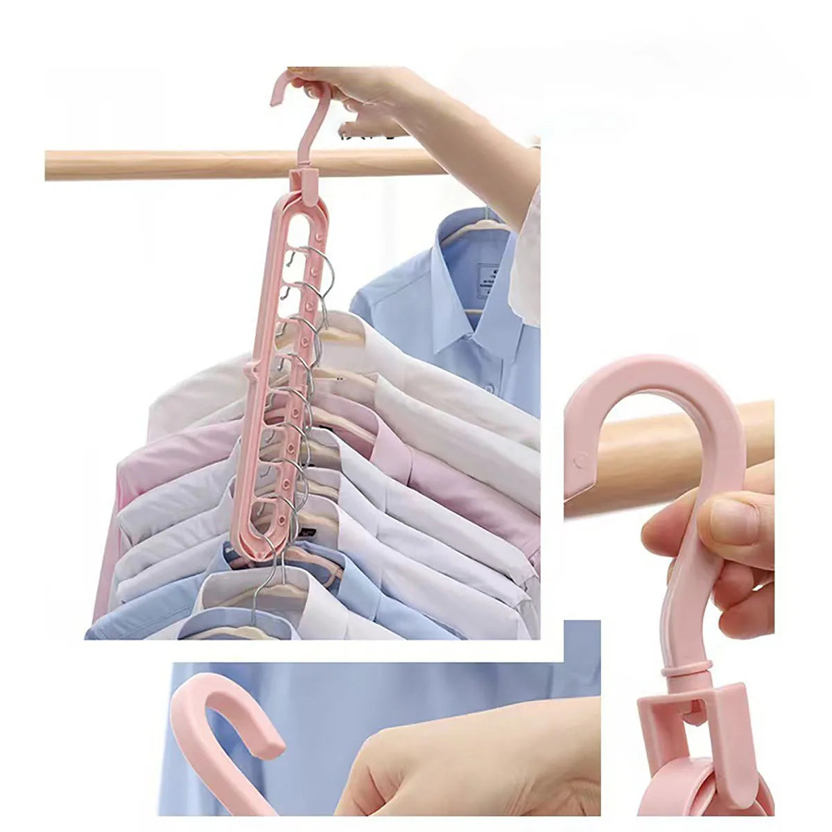 3pcs, Plastic 9-Hole Foldable Hangers, Heavy Duty Space Saving Clothes Organizer Hangers, For Room, Closet, Wardrobe, Home & Dor