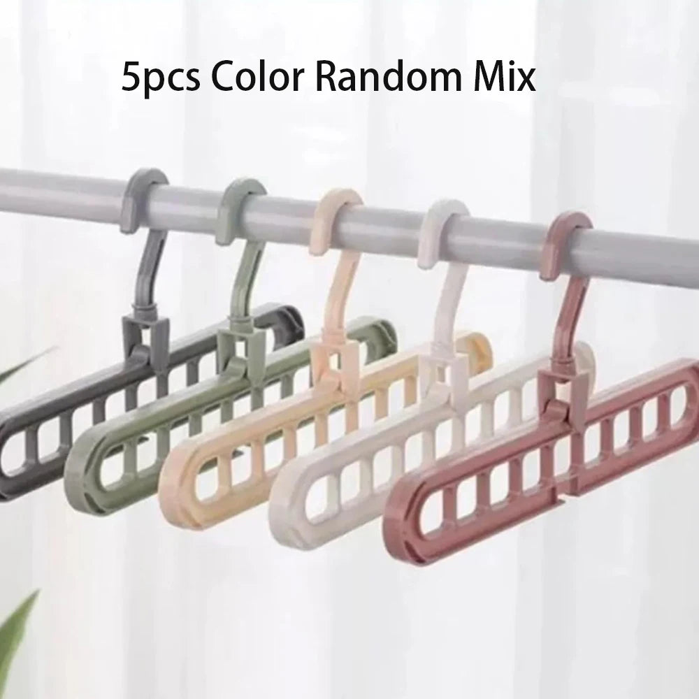 9 in 1 Holes Smart Hange Colors Random Rotate Anti-Skid Folding Hanger Multi Space Saving Heavy Duty Nine-Hole Plastic Hangers